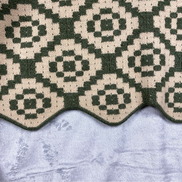 POL Knit Granny Square Double V Neck Sweater Size M Oversized Green - Picture 5 of 8